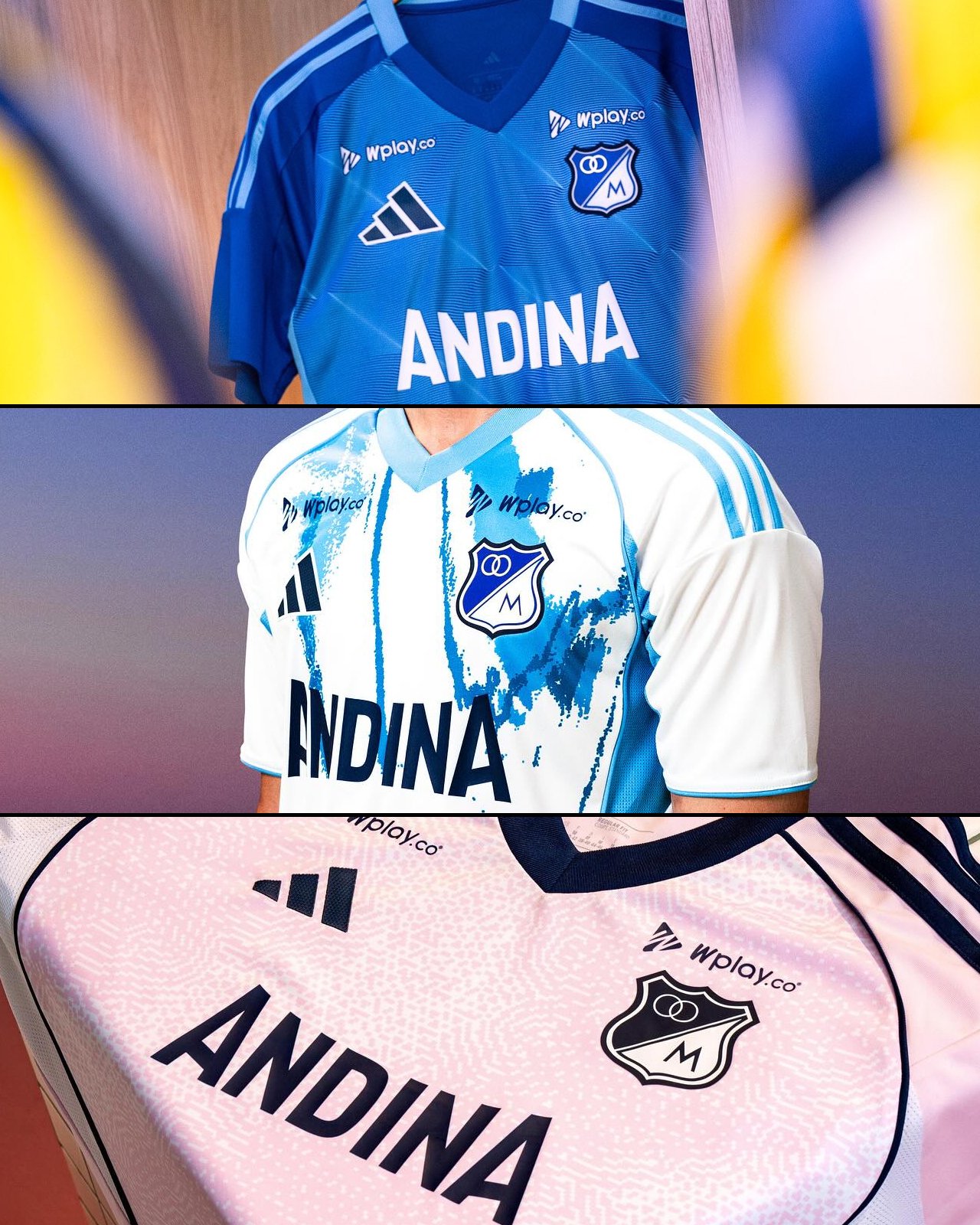 Camisetas clubes colombianos x adidas 2025 Millonarios