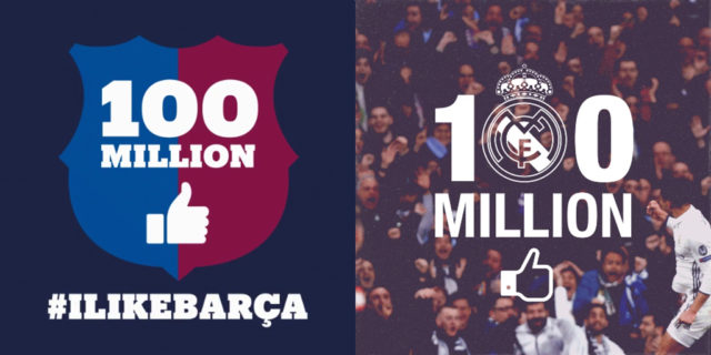 Real Madrid y Barcelona 100 millones de fans en Facebook